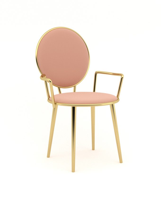 Pem gold metal sandalye pudra renk kumaş