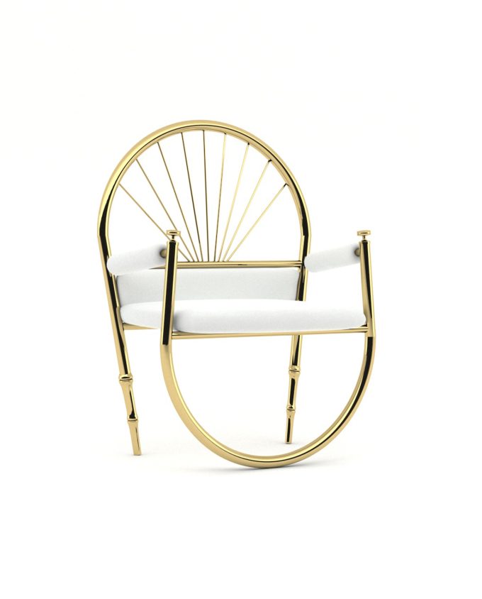 gold metal sandalye beyaz kumaş