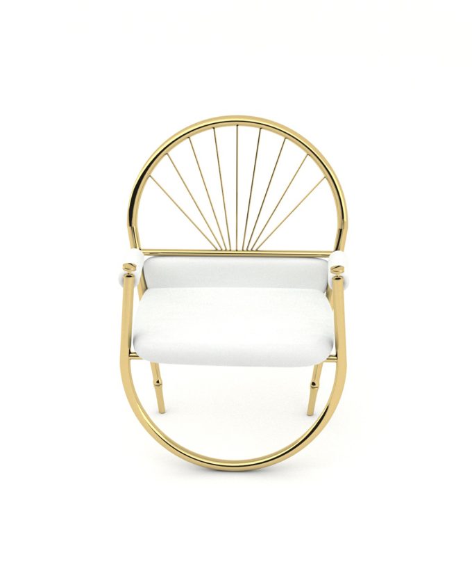 Reversed gold metal beyaz sandalye tasarımı
